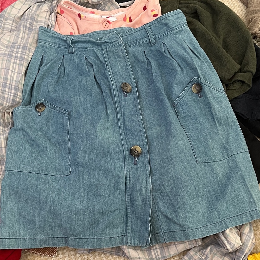 A.P.C. Light Blue A-Line Skirt with Button Detail